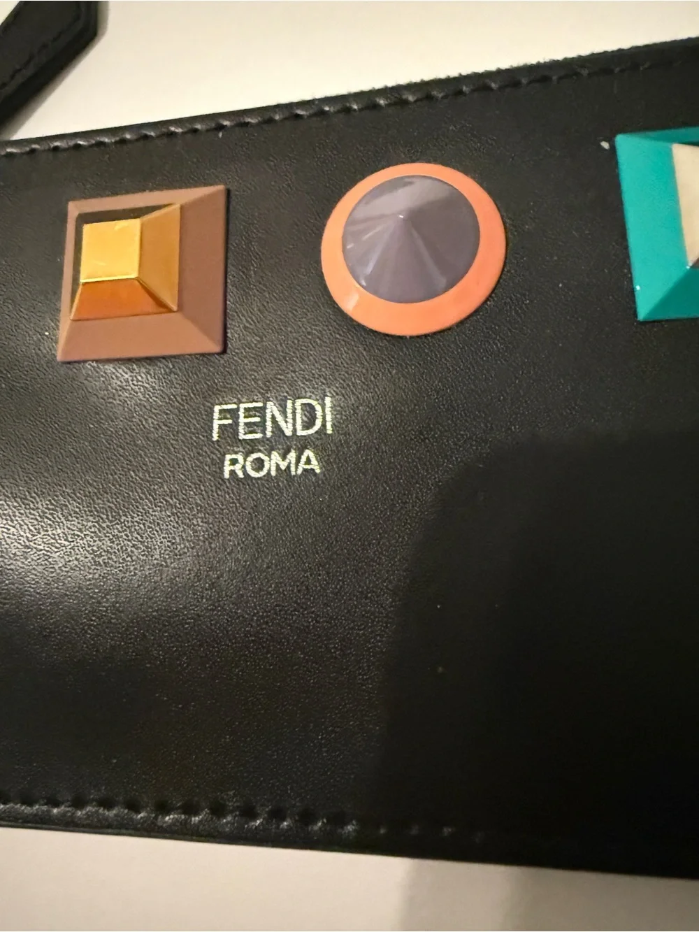 Fendi Rainbow Studs Vitello Leather Coin Card Pouch Keychain